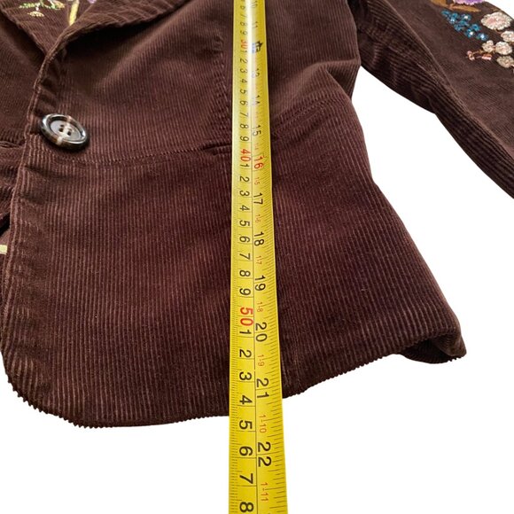 Y2K corduroy floral embroidered dark brown True Meaning blazer jacket - Picture 13 of 16